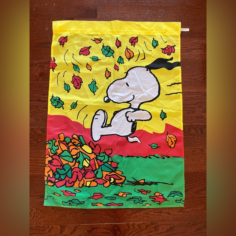 Vintage 1990s Snoopy Fall Leaves Autumn Garden Flag